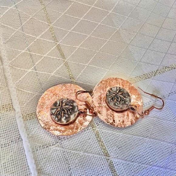 Lotus Flower Copper Earrings, Copper Dangle Earrings, Floral Earrings - Picture 9 of 10